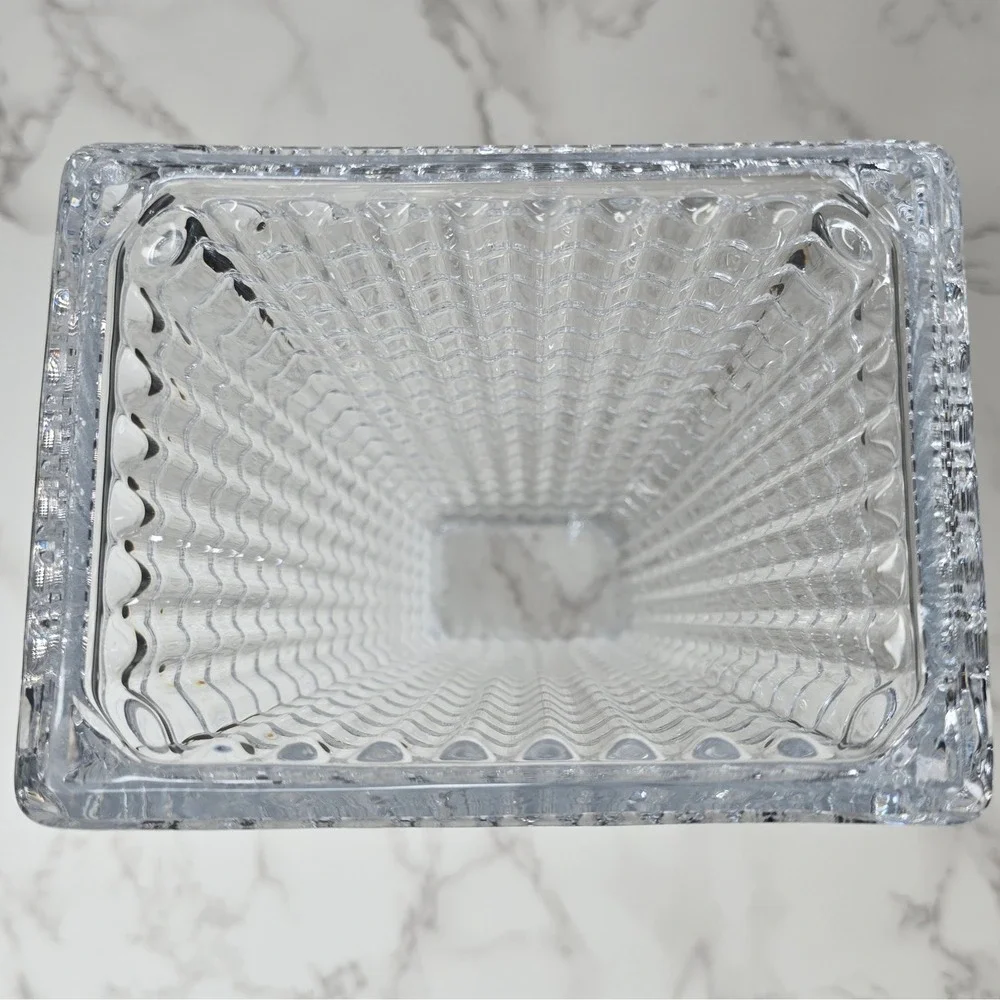 Heavy Clear Crystal Ribbed Tapered Rectangular Vase 10 Inch Modern Decor